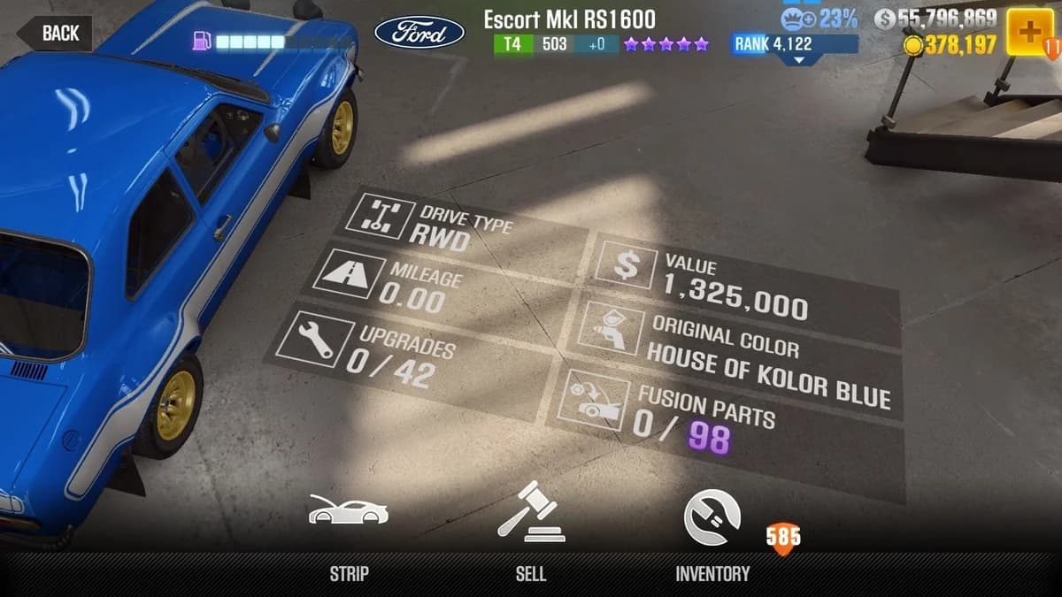 Brian's Ford Escort MkI RS1600 (FnF) CSR2 fusion parts and upgrade breakdown, tier 4 purple star car