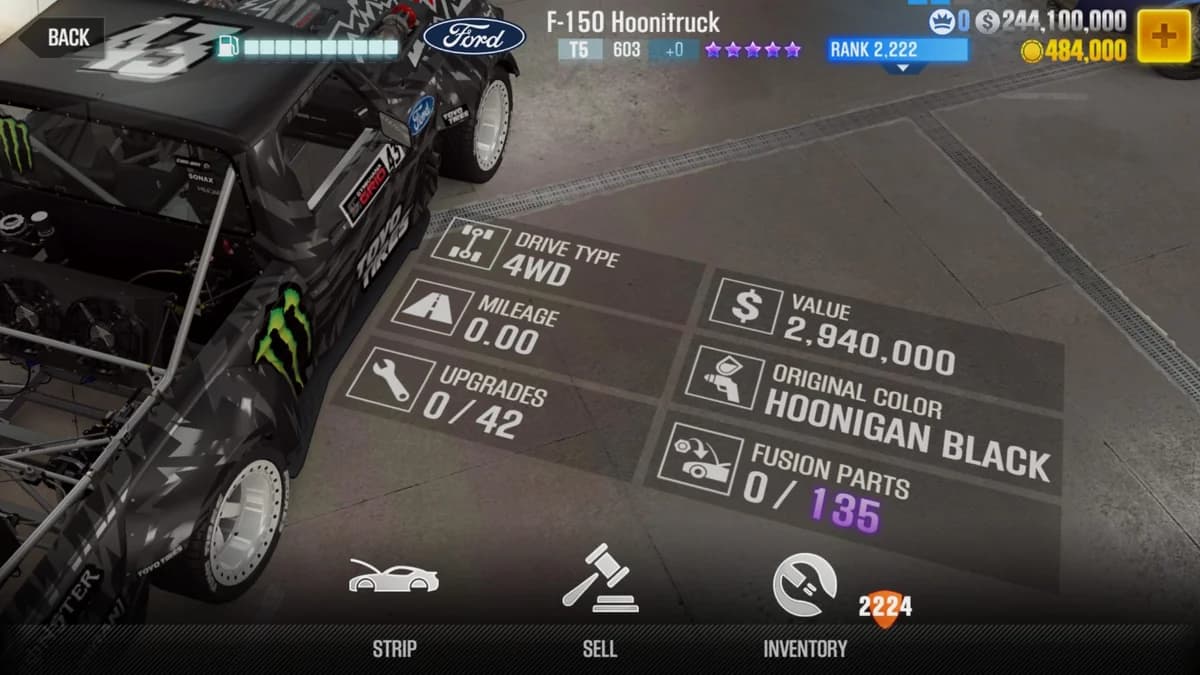 Ford F-150 Hoonitruck CSR2 fusion parts and upgrade breakdown, tier 5 purple star car