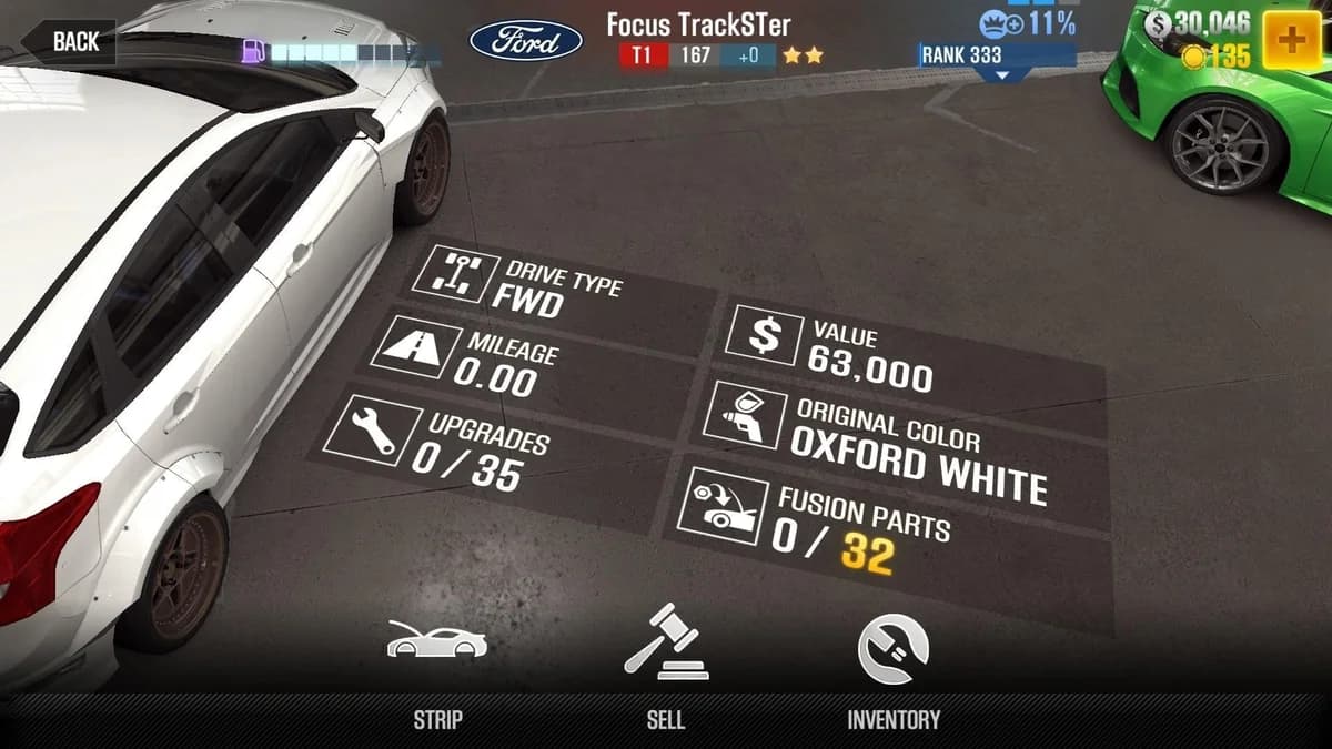 Ford Focus TrackSTer CSR2 fusion parts and upgrade breakdown, tier 1 gold star car