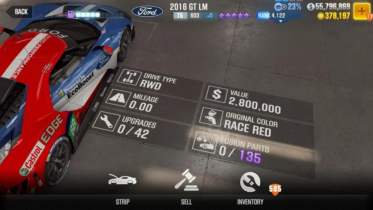 Ford 2016 GT LM CSR2 fusion parts and upgrade breakdown, tier 5 purple star car