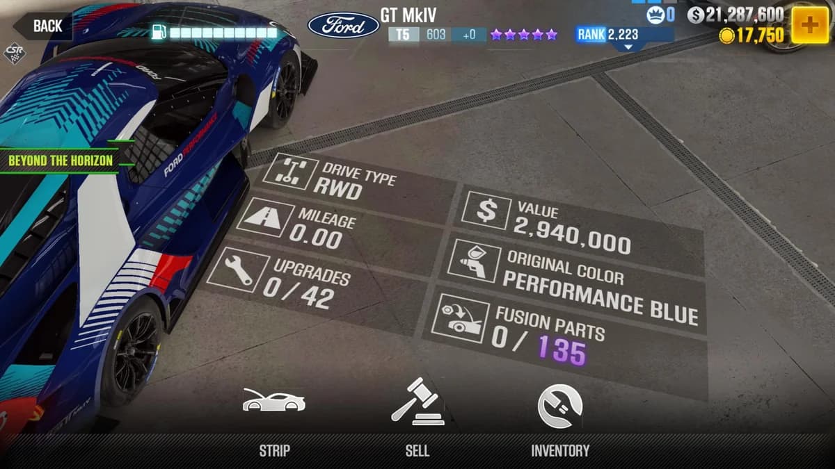 Ford GT MkIV CSR2 fusion parts and upgrade breakdown, tier 5 purple star car