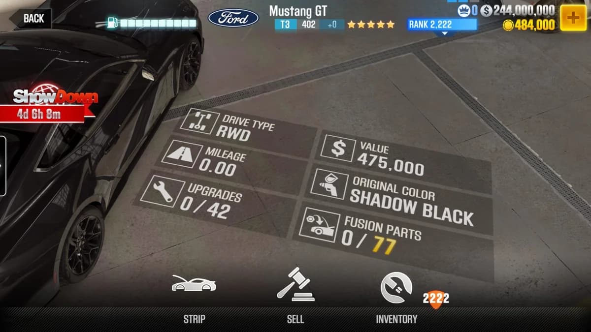 Ford Mustang GT 2024 CSR2 fusion parts and upgrade breakdown, tier 3 gold star car