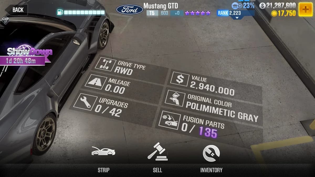 Ford Mustang GTD CSR2 fusion parts and upgrade breakdown, tier 5 purple star car