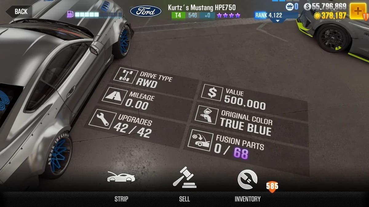 Kurtz's Ford Mustang HPE750 CSR2 fusion parts and upgrade breakdown, tier 4 purple star car