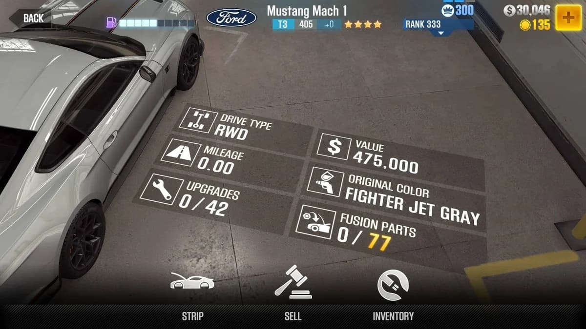 Ford Mustang Mach 1 CSR2 fusion parts and upgrade breakdown, tier 3 gold star car