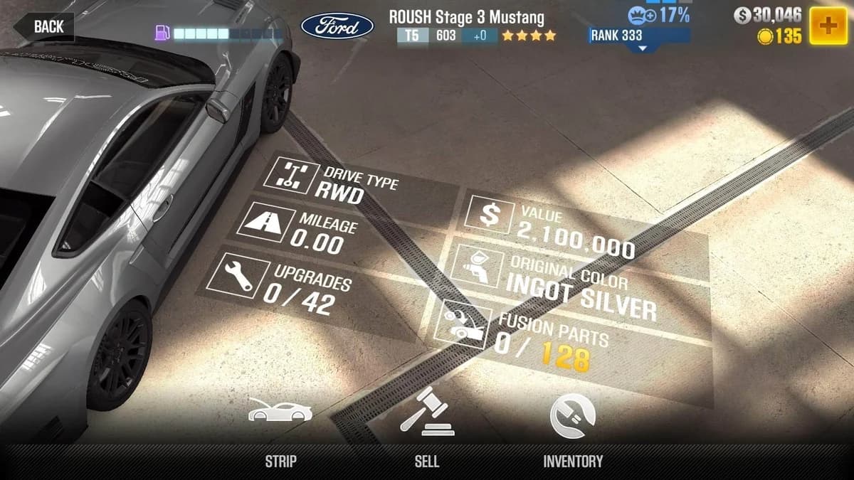 Ford ROUSH Stage 3 Mustang CSR2 fusion parts and upgrade breakdown, tier 5 gold star car
