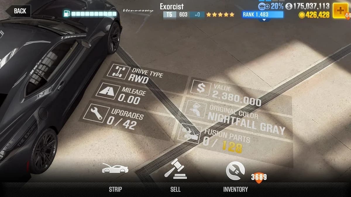 Hennessey Exorcist CSR2 fusion parts and upgrade breakdown, tier 5 gold star car