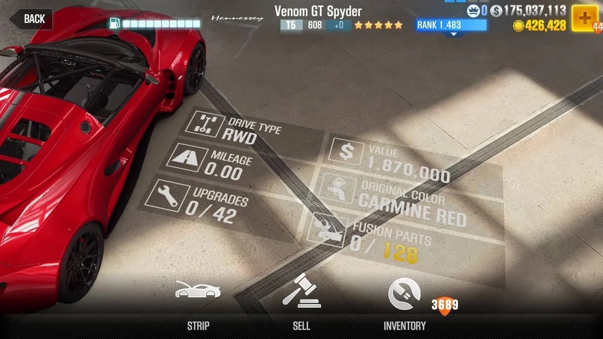 Hennessey Venom GT Spyder CSR2 fusion parts and upgrade breakdown, tier 5 gold star car