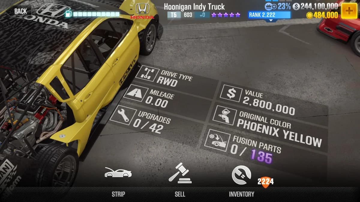 Honda Hoonigan Indy Truck CSR2 fusion parts and upgrade breakdown, tier 5 purple star car