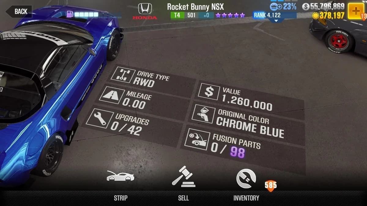 Honda Rocket Bunny NSX (Easter III) CSR2 fusion parts and upgrade breakdown, tier 4 purple star car