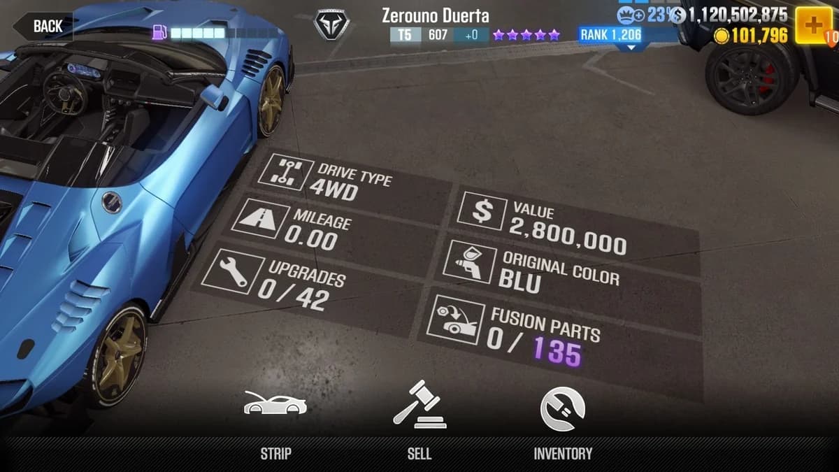 Italdesign Zerouno Duerta CSR2 fusion parts and upgrade breakdown, tier 5 purple star car