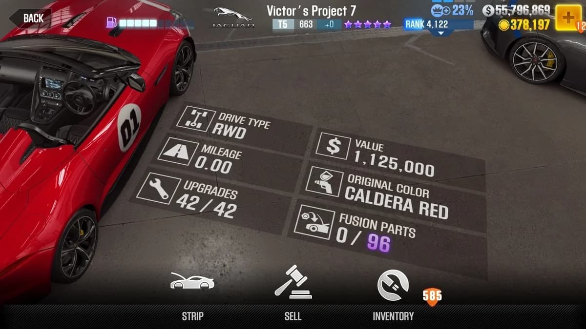 Victor's Jaguar Project 7 CSR2 fusion parts and upgrade breakdown, tier 5 purple star car