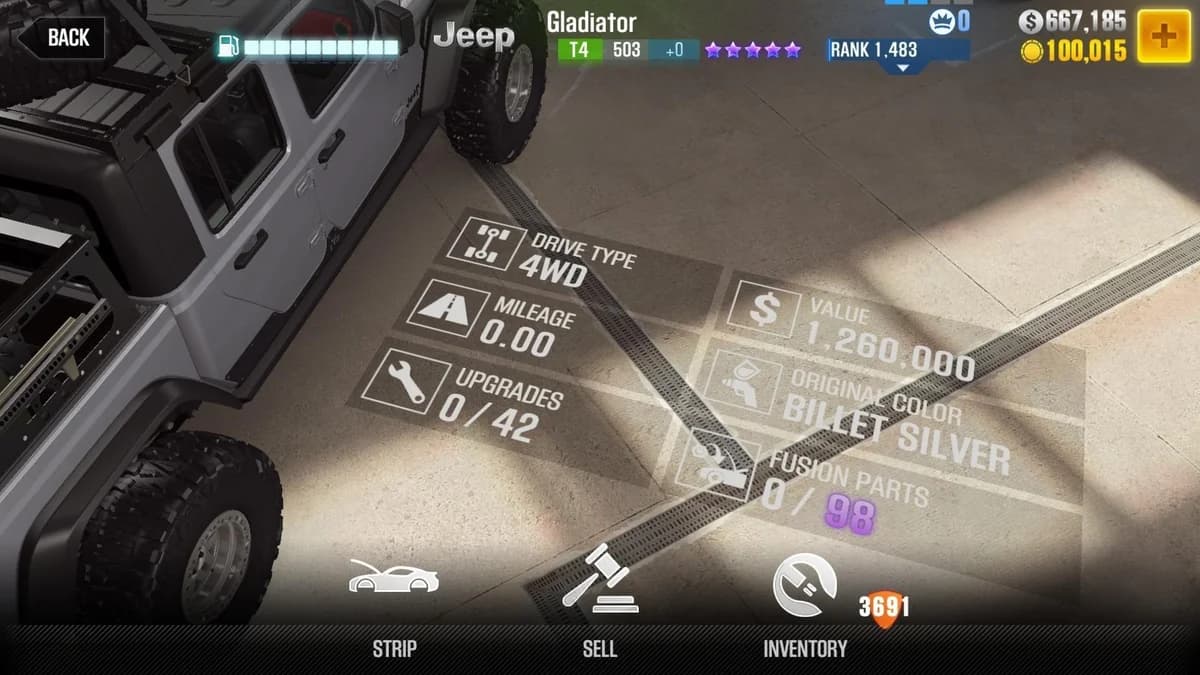 Tej's Jeep Gladiator (FnF) CSR2 fusion parts and upgrade breakdown, tier 4 purple star car