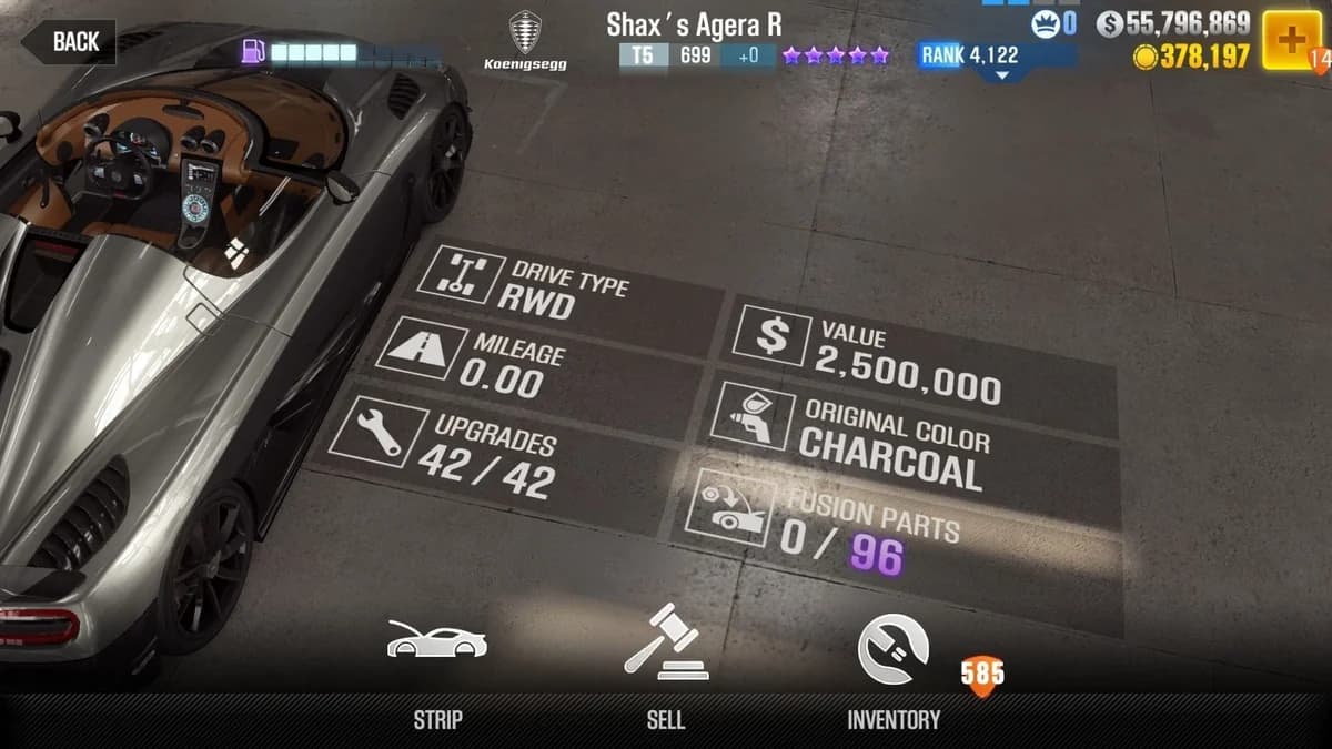 Shax's Koenigsegg Agera R CSR2 fusion parts and upgrade breakdown, tier 5 purple star car