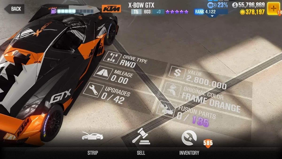 KTM X-Bow GTX CSR2 fusion parts and upgrade breakdown, tier 5 purple star car