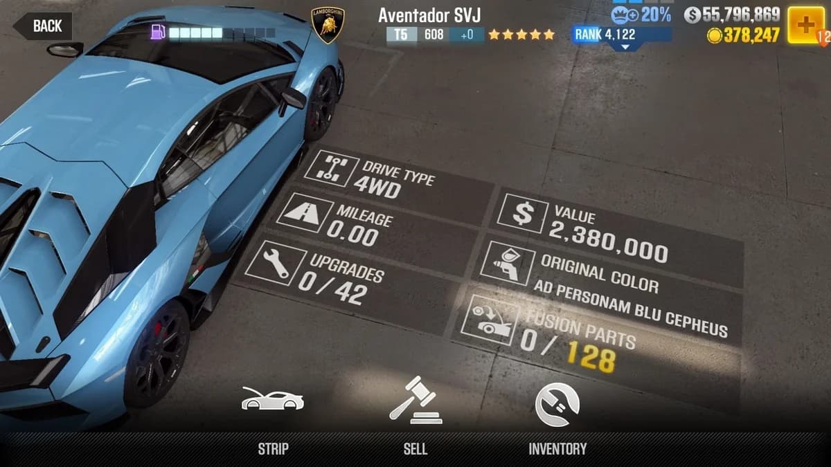 Lamborghini Aventador SVJ CSR2 fusion parts and upgrade breakdown, tier 5 gold star car