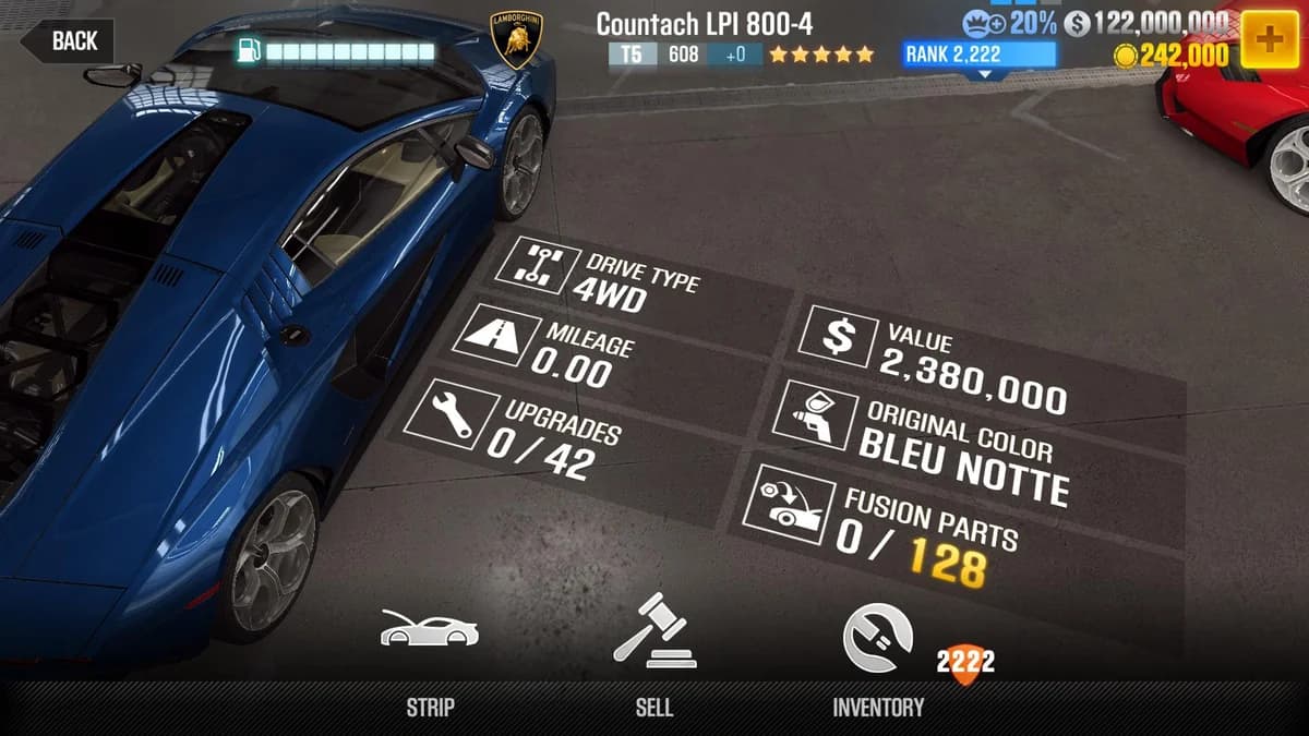 Lamborghini Countach LPI 800-4 (White) CSR2 fusion parts and upgrade breakdown, tier 5 purple star car