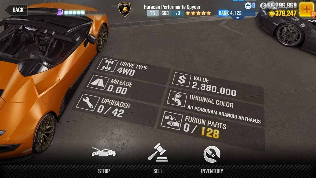 Lamborghini Huracán Performante Spyder CSR2 fusion parts and upgrade breakdown, tier 5 gold star car