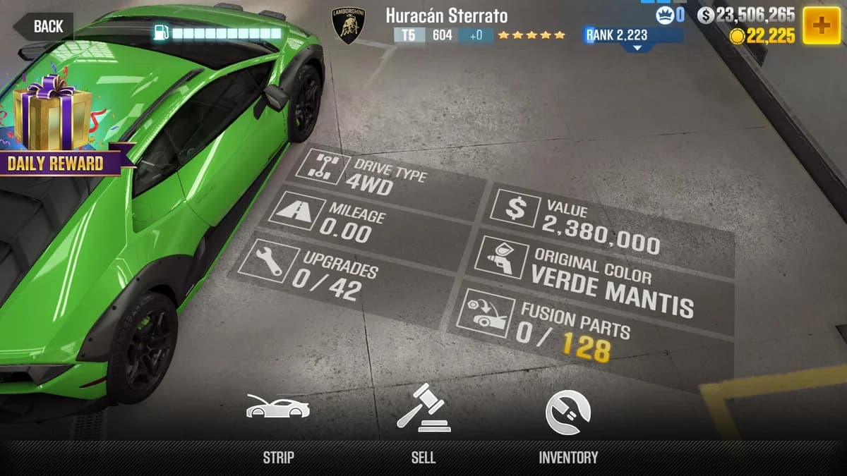 Lamborghini Huracán Sterrato CSR2 fusion parts and upgrade breakdown, tier 5 gold star car