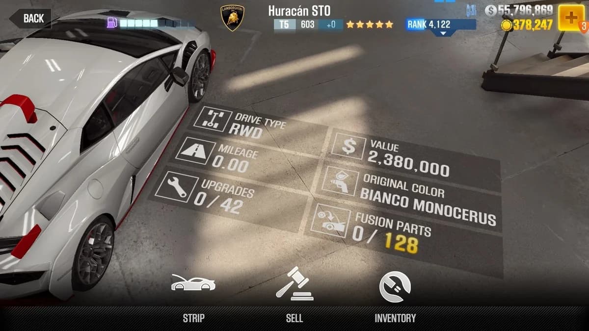 Lamborghini Huracán STO CSR2 fusion parts and upgrade breakdown, tier 5 gold star car
