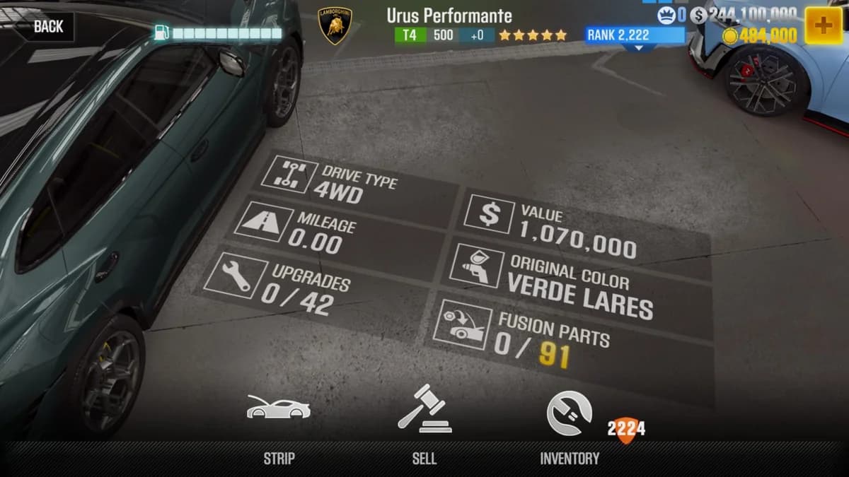 Lamborghini Urus Performante CSR2 fusion parts and upgrade breakdown, tier 4 gold star car