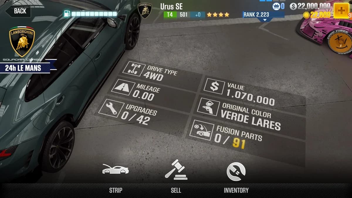 Lamborghini Urus SE CSR2 fusion parts and upgrade breakdown, tier 4 gold star car