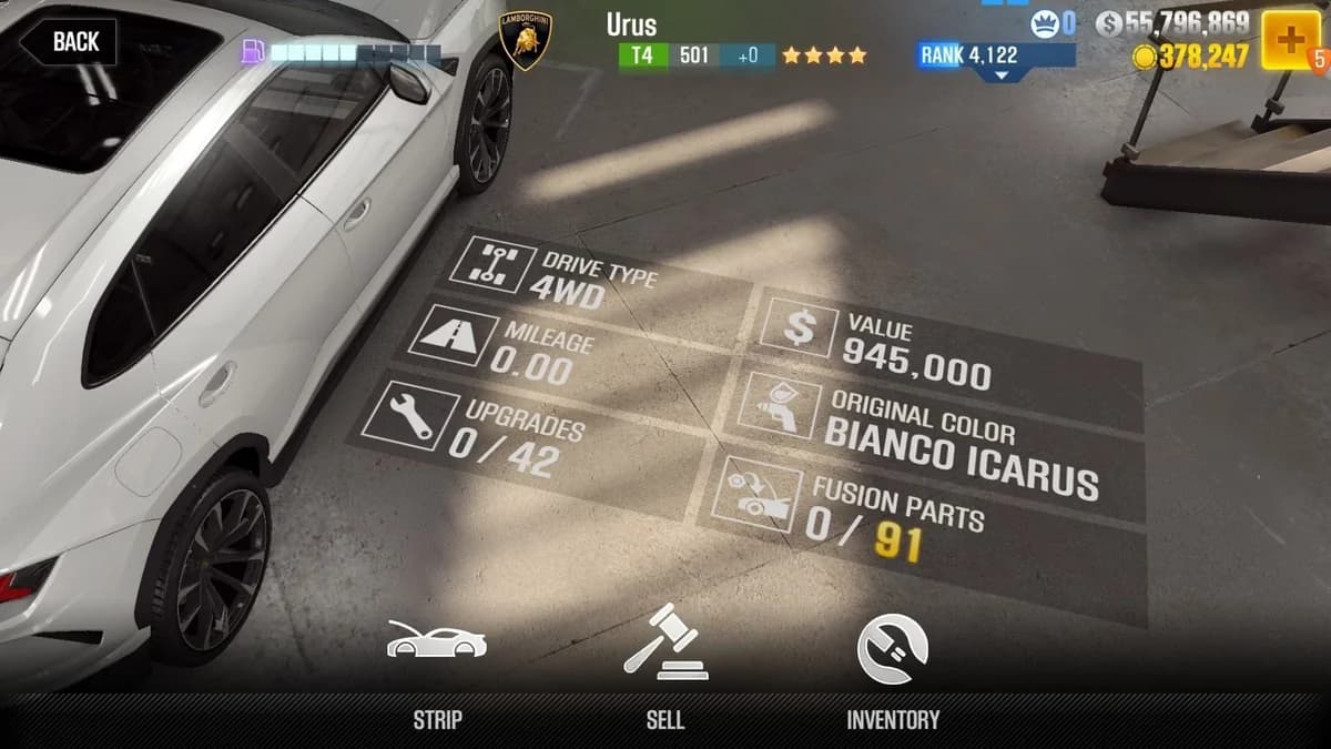 Lamborghini Urus CSR2 fusion parts and upgrade breakdown, tier 4 purple star car