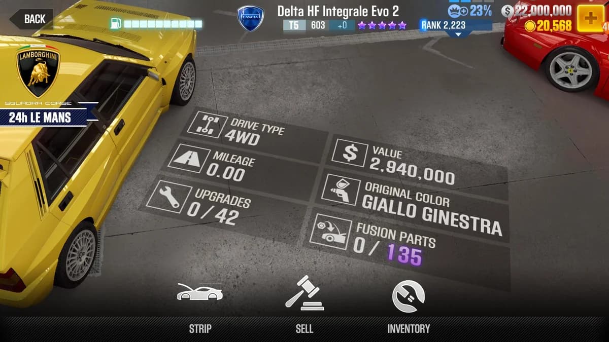 Lancia Delta HF Integrale Evo 2 CSR2 fusion parts and upgrade breakdown, tier 5 purple star car