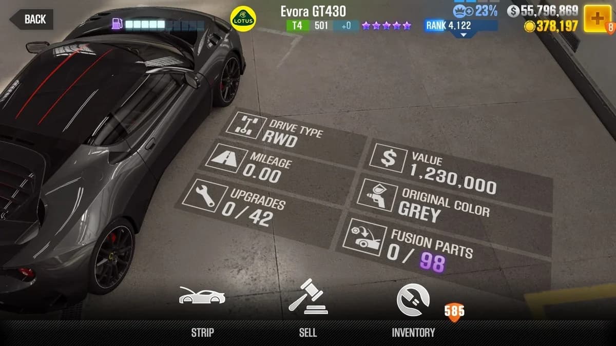 Lotus Evora GT430 CSR2 fusion parts and upgrade breakdown, tier 4 purple star car