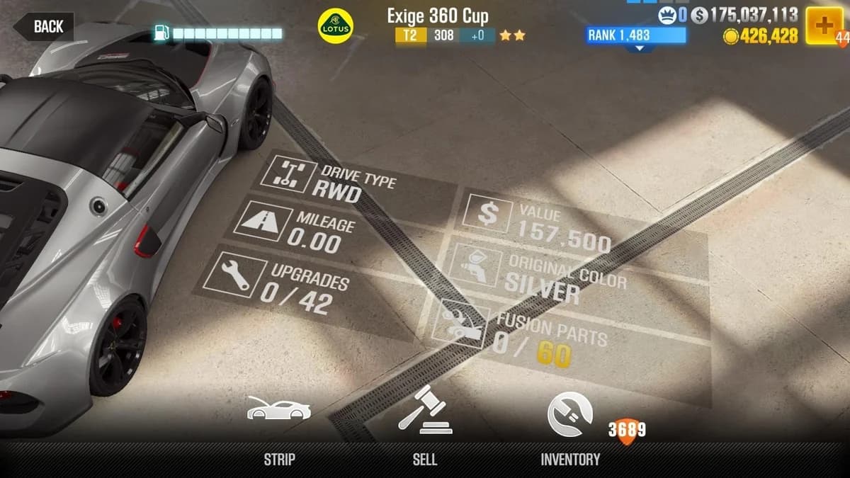 Lotus Exige 360 Cup CSR2 fusion parts and upgrade breakdown, tier 2 gold star car