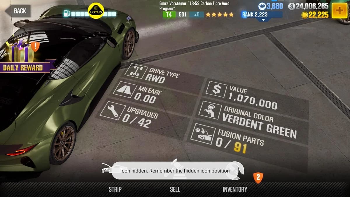 Lotus Emira Vorsteiner "LR-52 Carbon Fibre Aero Program" CSR2 fusion parts and upgrade breakdown, tier 4 gold star car