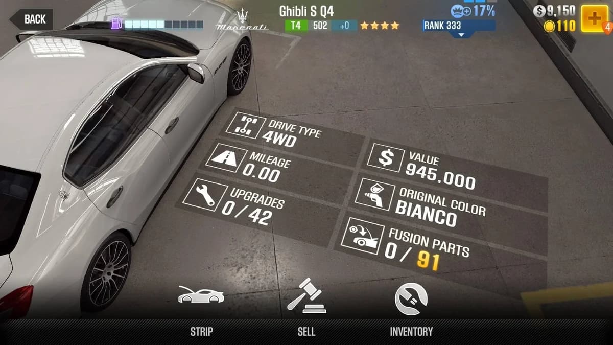 Maserati Ghibli S Q4 CSR2 fusion parts and upgrade breakdown, tier 4 gold star car