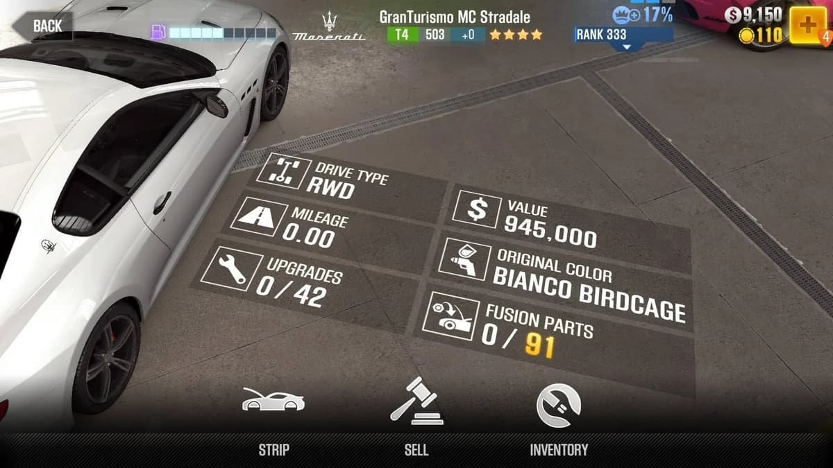 Maserati GranTurismo MC CSR2 fusion parts and upgrade breakdown, tier 4 gold star car