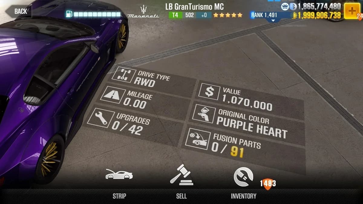 Maserati LB GranTurismo MC CSR2 fusion parts and upgrade breakdown, tier 4 gold star car