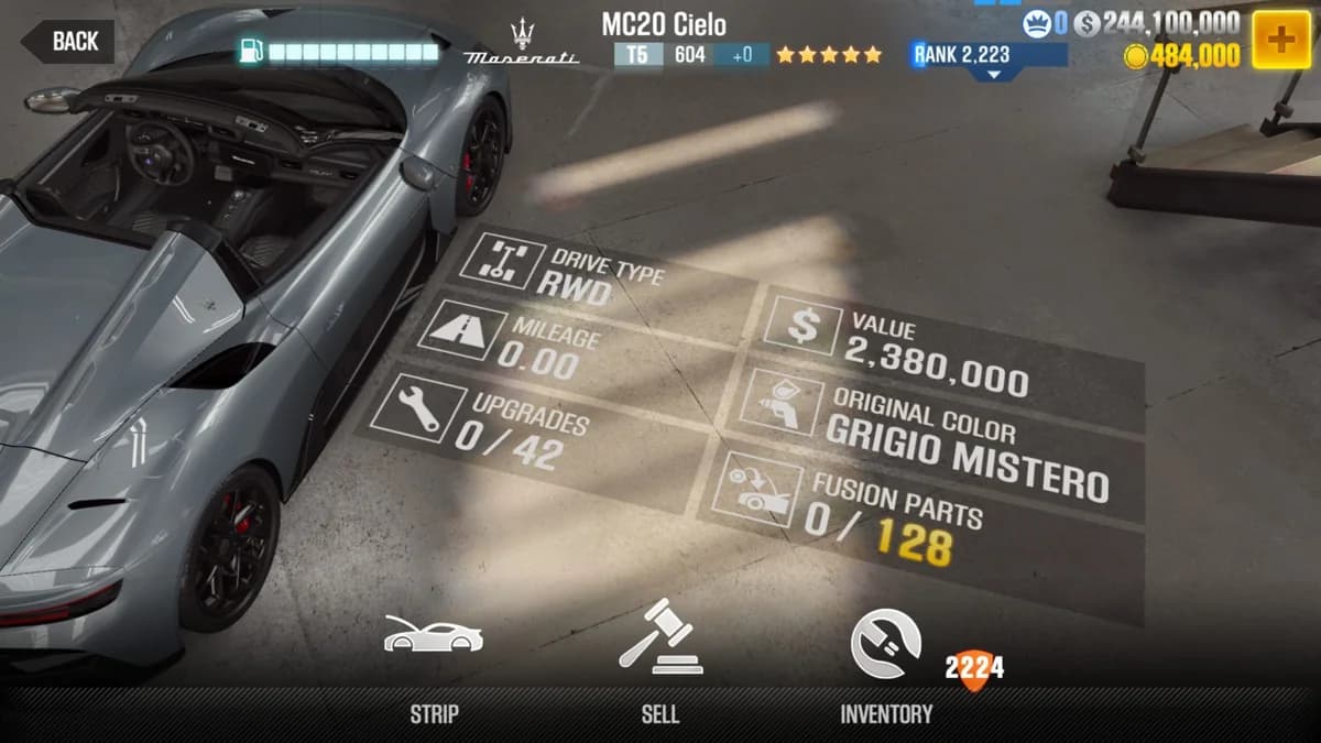 Maserati MC20 Cielo CSR2 fusion parts and upgrade breakdown, tier 5 gold star car