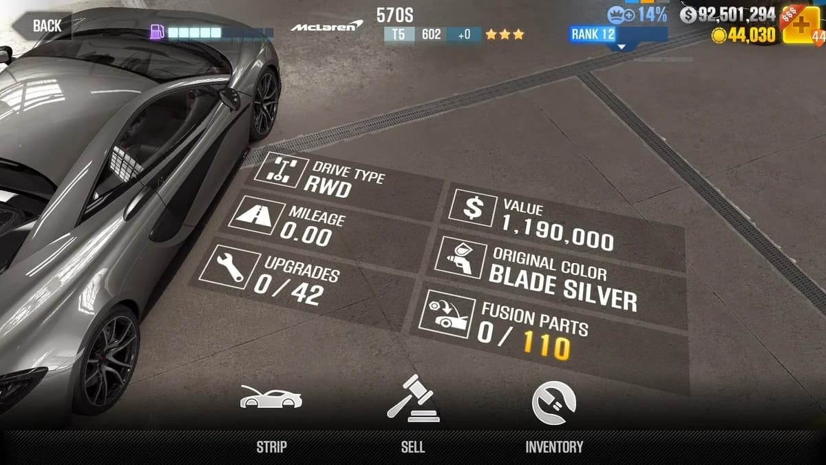 McLaren 570S CSR2 fusion parts and upgrade breakdown, tier 5 gold star car