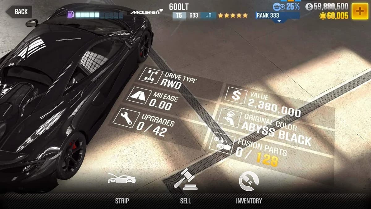 McLaren 600LT CSR2 fusion parts and upgrade breakdown, tier 5 gold star car