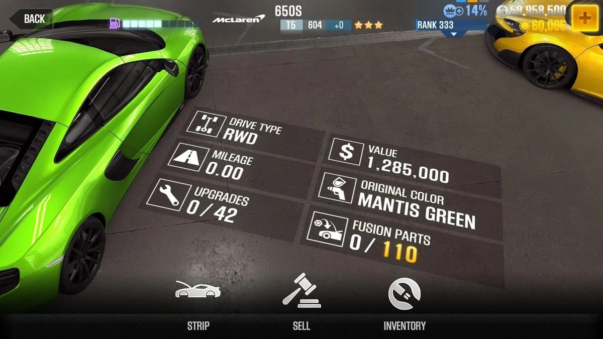 McLaren 650S CSR2 fusion parts and upgrade breakdown, tier 5 gold star car