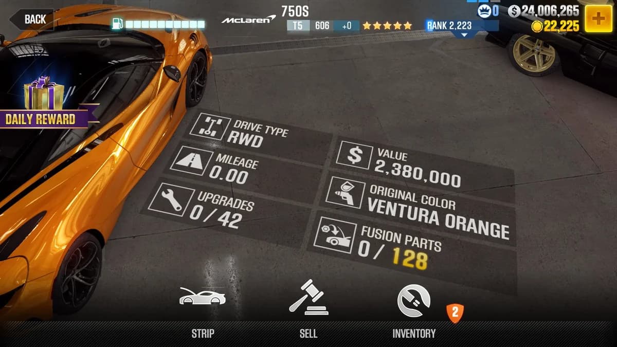 McLaren 720S Spider CSR2 fusion parts and upgrade breakdown, tier 5 gold star car
