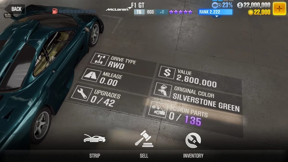 McLaren F1 GT CSR2 fusion parts and upgrade breakdown, tier 5 purple star car