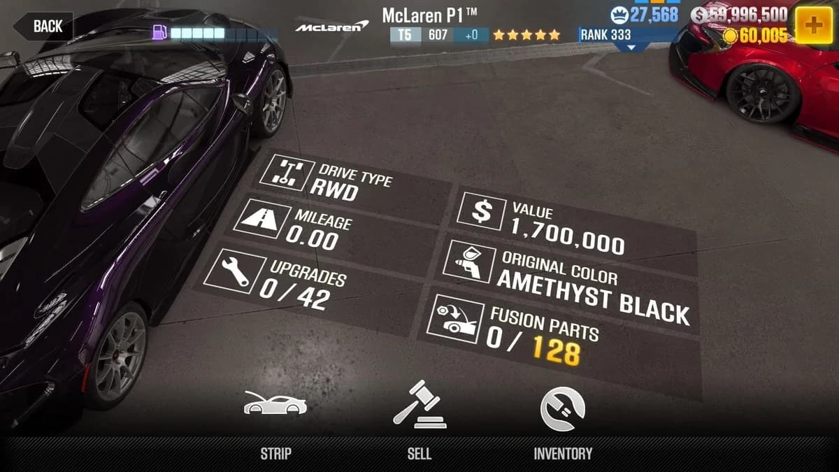 McLaren P1™ CSR2 fusion parts and upgrade breakdown, tier 5 gold star car