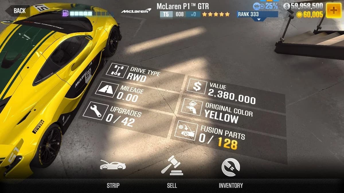 McLaren P1™ GTR CSR2 fusion parts and upgrade breakdown, tier 5 gold star car