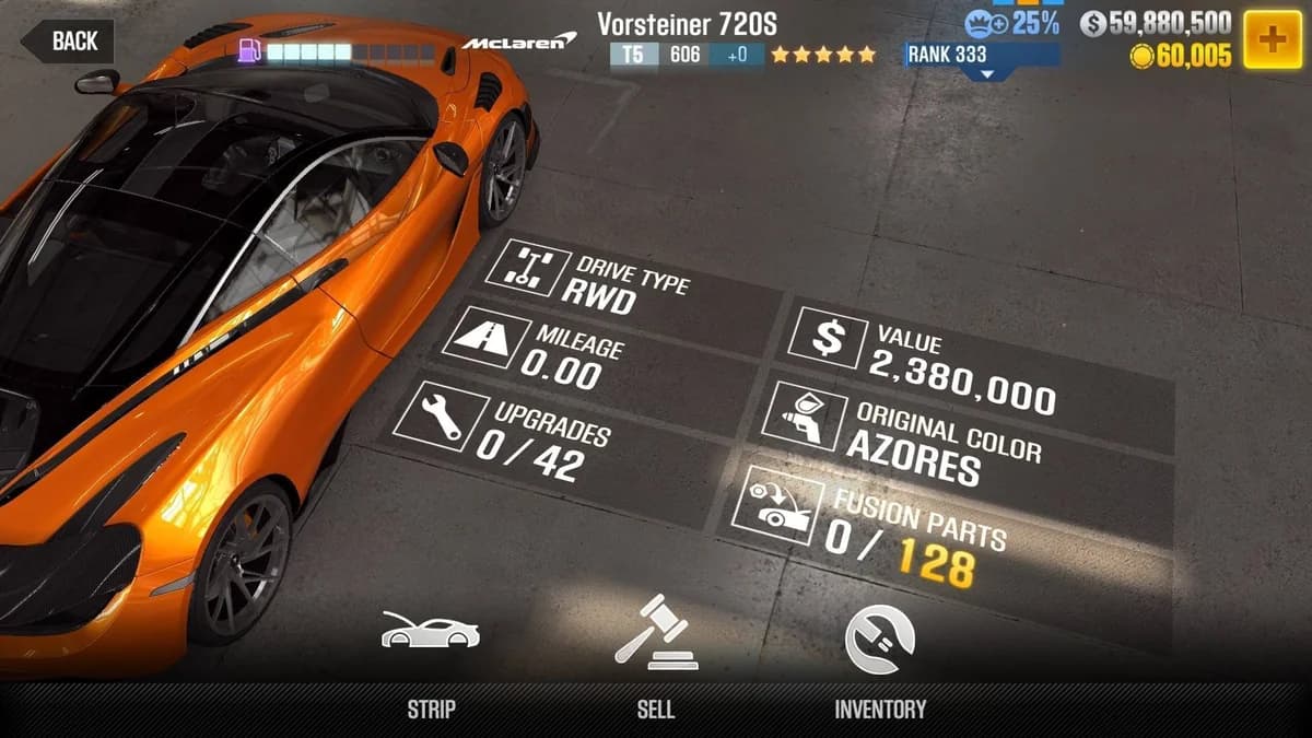 McLaren Vorsteiner 720S CSR2 fusion parts and upgrade breakdown, tier 5 gold star car