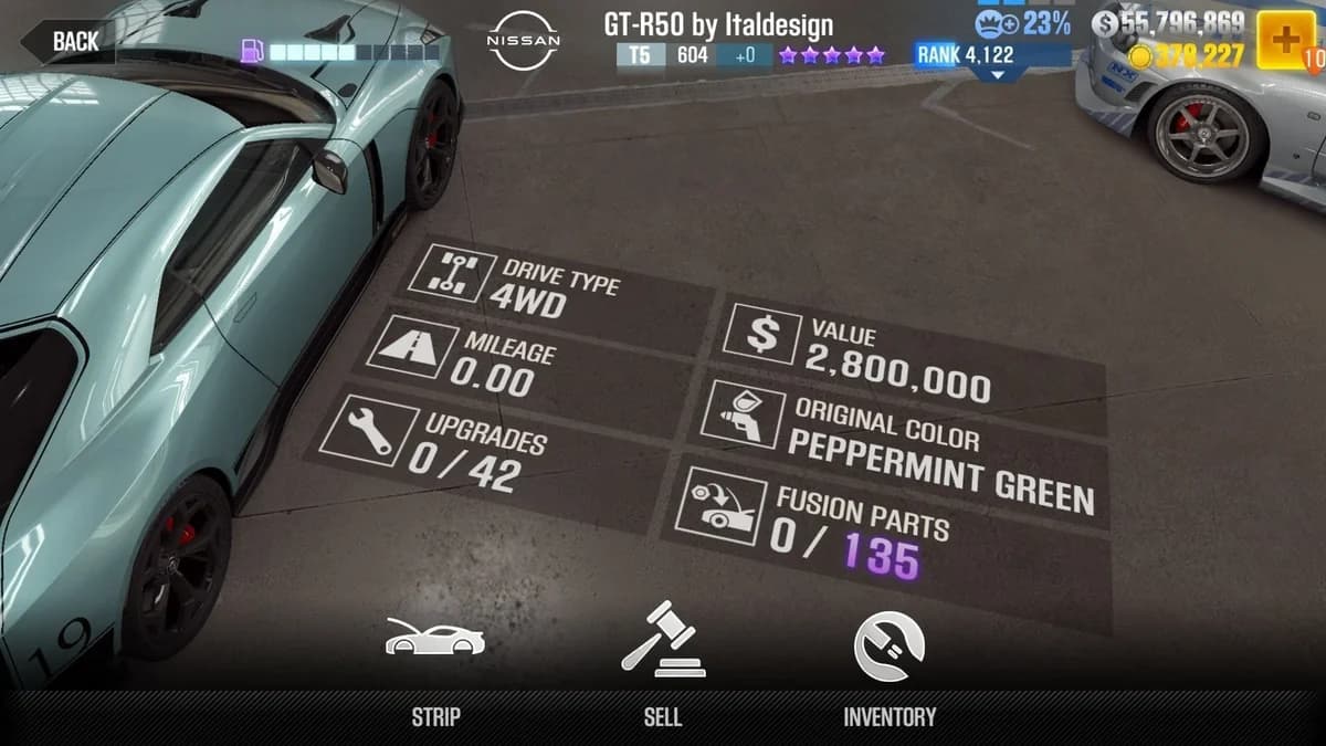 Nissan GT-R50 Prototype by Italdesign CSR2 fusion parts and upgrade breakdown, tier 5 purple star car