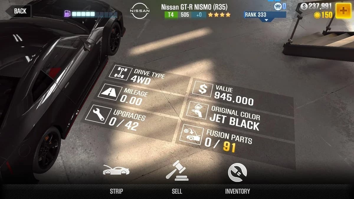 Nissan GT-R NISMO (R35) CSR2 fusion parts and upgrade breakdown, tier 4 gold star car