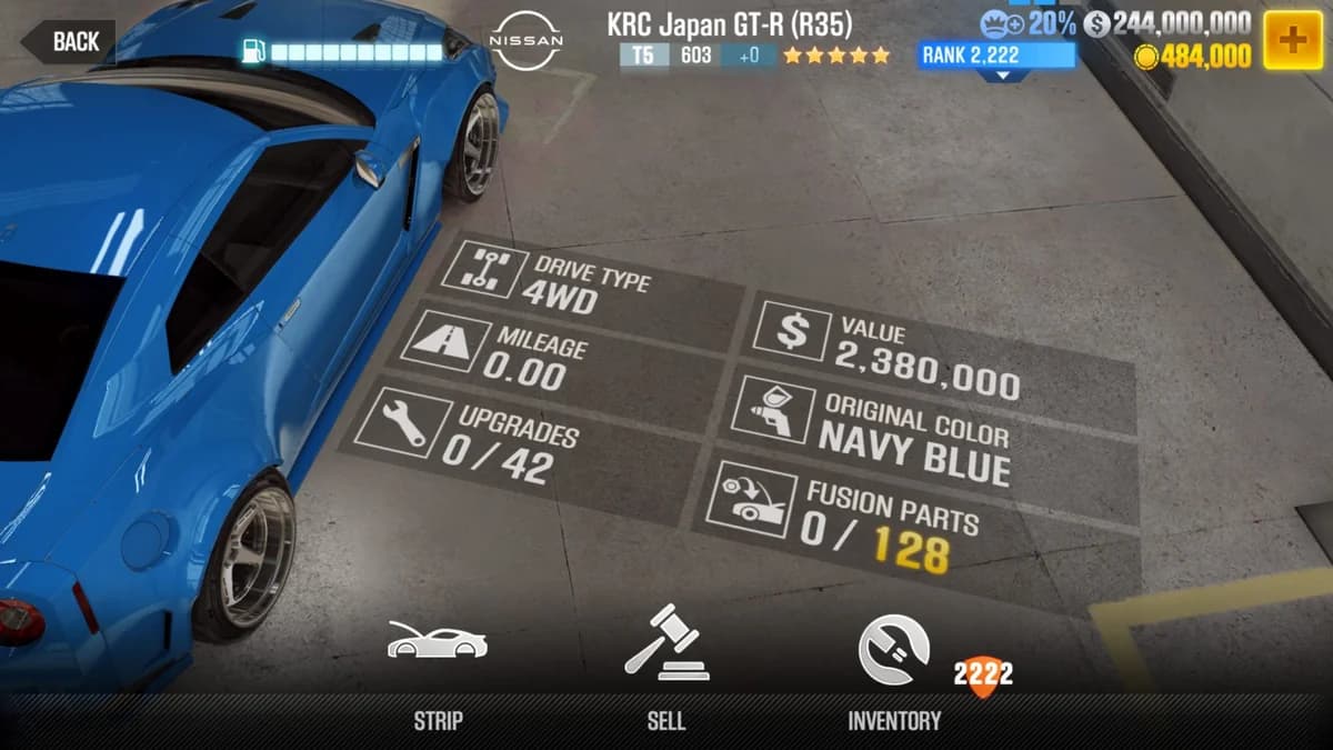 Nissan KRC Japan GT-R (R35) CSR2 fusion parts and upgrade breakdown, tier 5 purple star car