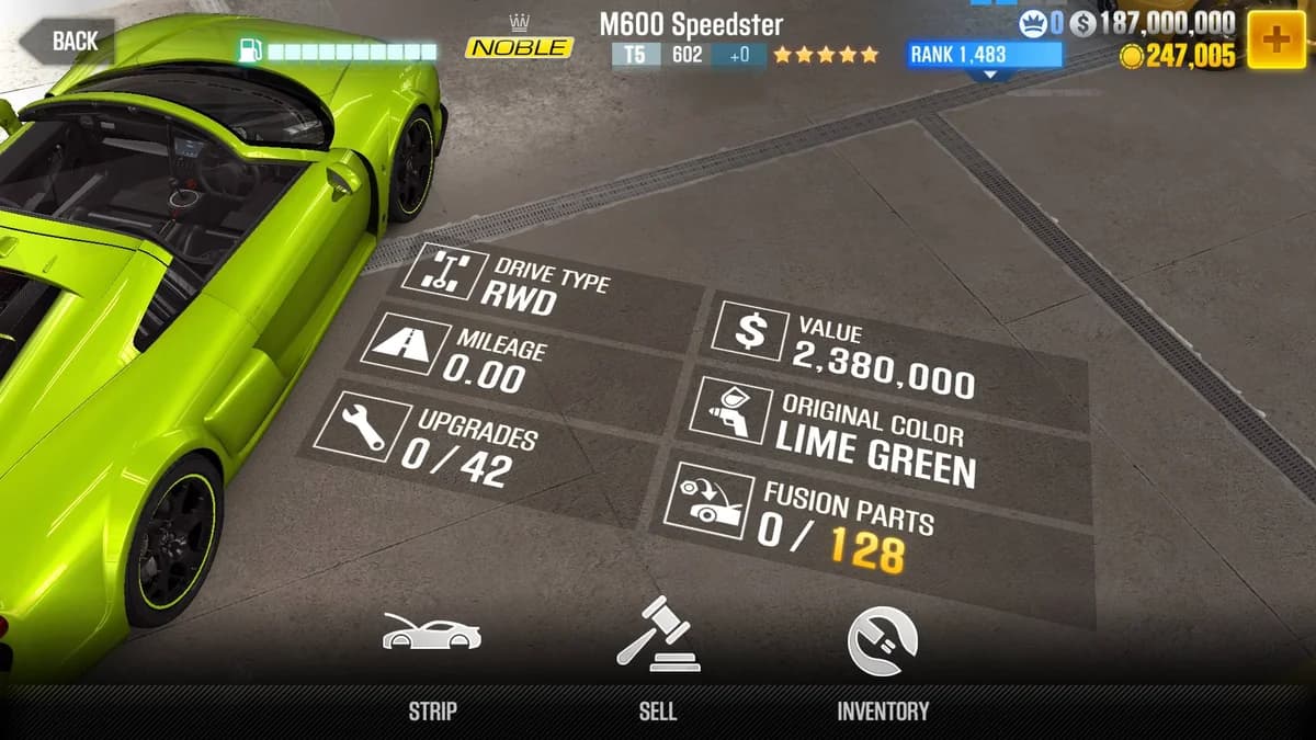 Noble M600 Speedster CSR2 fusion parts and upgrade breakdown, tier 5 gold star car