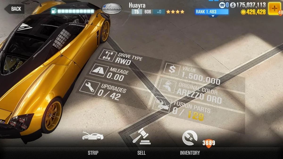 Pagani Huayra CSR2 fusion parts and upgrade breakdown, tier 5 gold star car