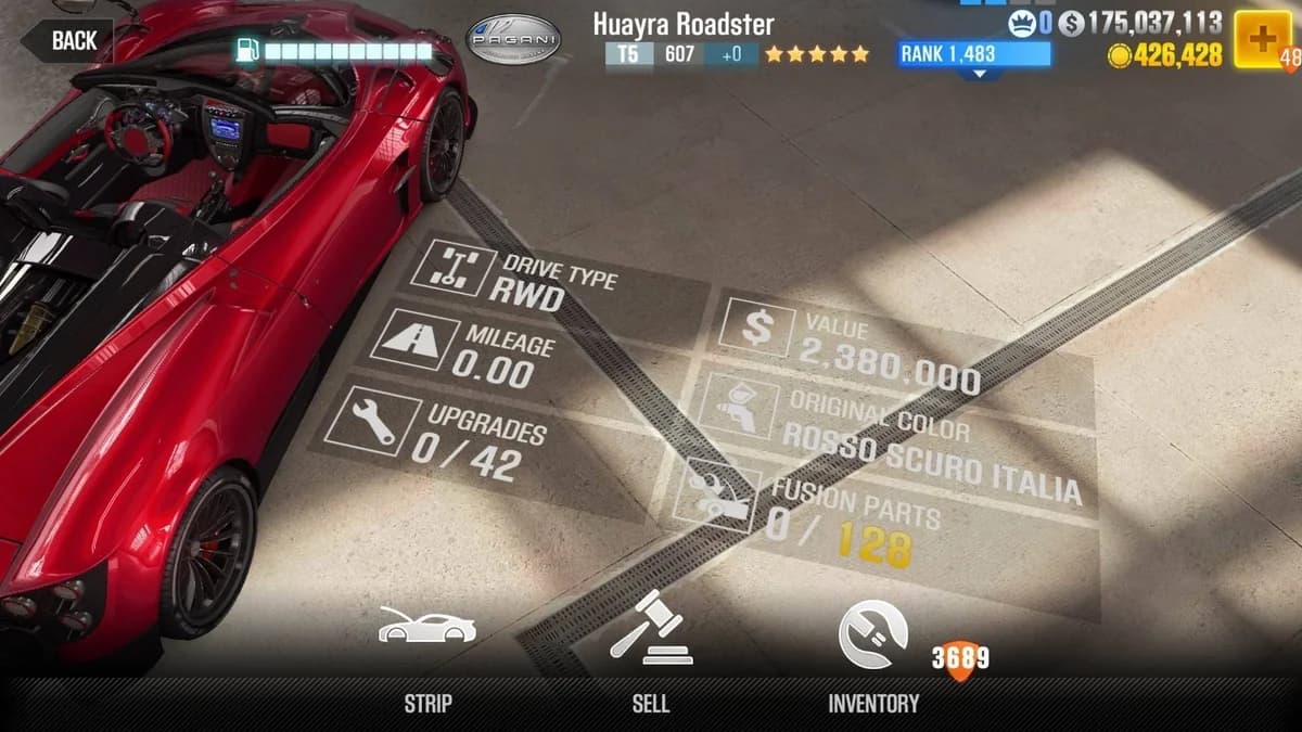 Pagani Huayra Roadster CSR2 fusion parts and upgrade breakdown, tier 5 gold star car