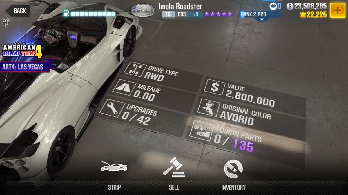 Pagani Imola Roadster CSR2 fusion parts and upgrade breakdown, tier 5 purple star car